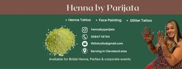 Henna tattoo artist with decade of experience. specializing in Bridal henna. I use natural henna only. Available parties and events.