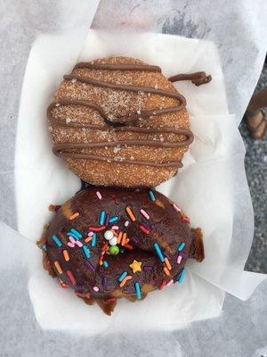 Lydia's chocolate sprinkle donut and Cinnamon sugar with Nutella and sea salt both served Warm and Delicious !