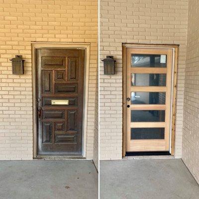 Entry door replacement with a five lite glass.