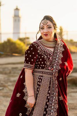 Wedding portraits  at sunset; pacific Palisades, Emerald Bay, Laguna beach, California. Muslim Wedding. Portraits.