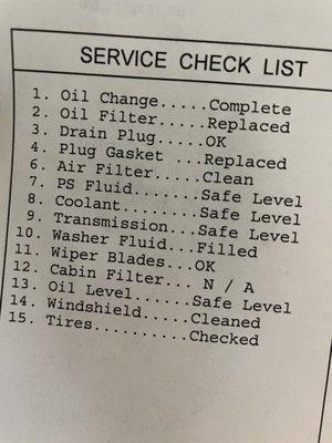 Service check list