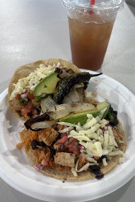 Tacos  madre mexican rice fresh tortillas black beans avocado pepper jack cheese grilled onions and jalapeño roasted salsa