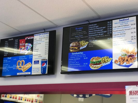 Menu display over snack bar