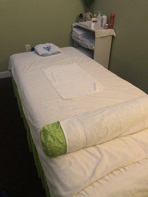 Massage table and room. Clean and relaxing.