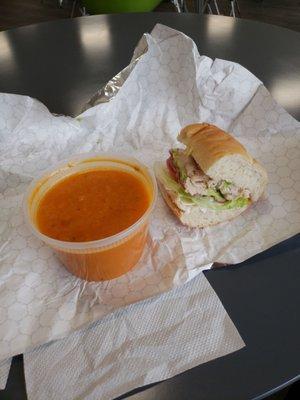 Souper lunch. Tomato Basil + half turkey avocado sandwich