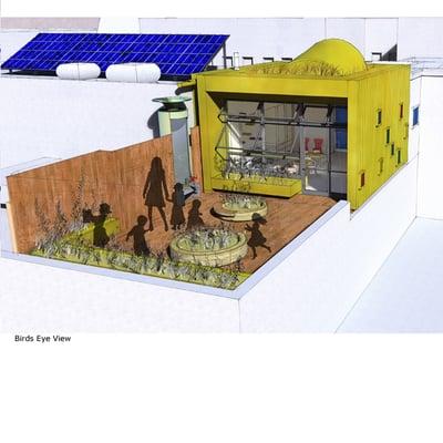 Concept for a sustainable rooftop classroom.