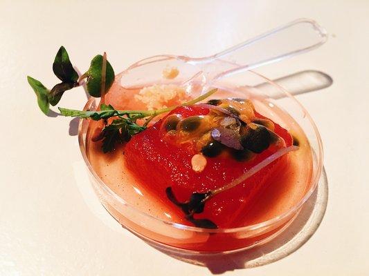 Summer Watermelon with Purple Passion Fruit marigold - by Chef John Cox of The Bear and Star