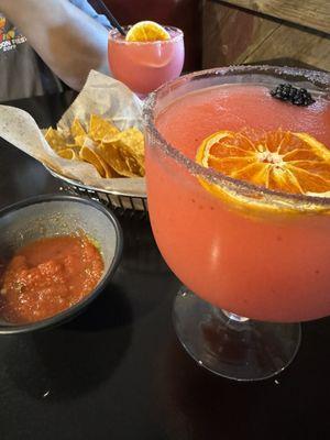 Frozen Strawberry Margarita + chips & salsa