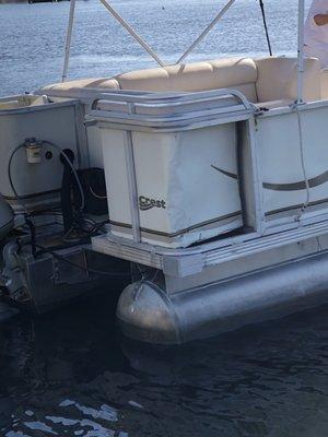 Heavily damaged aluminum walls.  Our boat was in BAD shape!