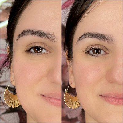 A before and after of a lash lift! What a difference!!