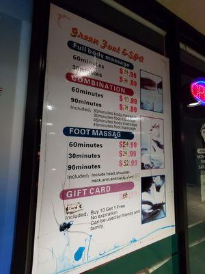 Massage prices