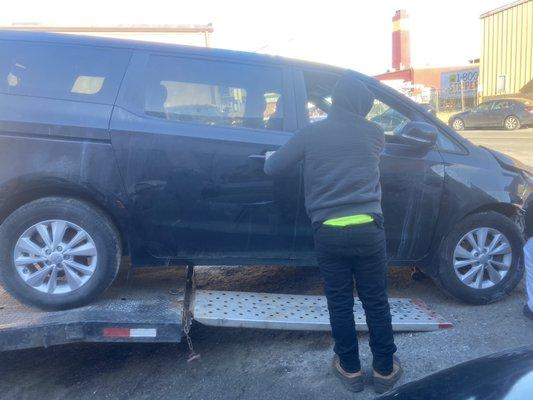 Car being delivered