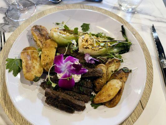 Ribeye Steak Provençal w/Lavender butter sauté baby bok choy | herb breadcrumbs duck-fat roasted fingerling potato wedges | smoked sea salt