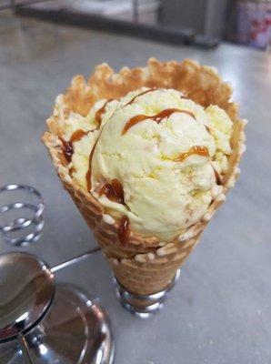 Waffle cone with King Cake Ice Cream