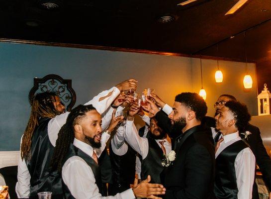 Groomsmen and Groom having fun!