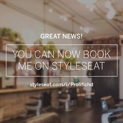 Make your appointments though www.styleseat.com/prolifichd