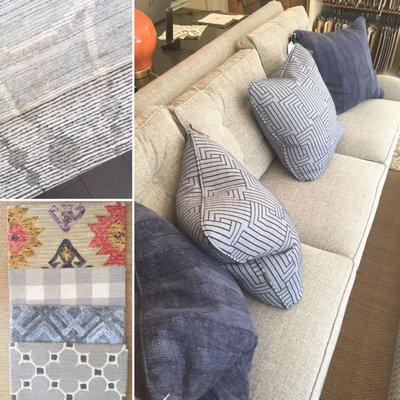 Rug samples and throw pillows