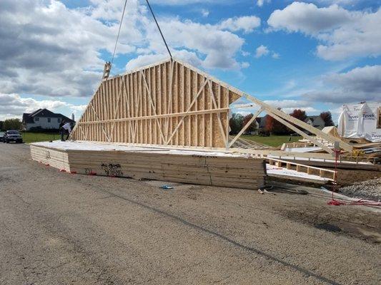 60'-0 gable truss in Yorkville we provided the structural steel and also help set the roof trusses!