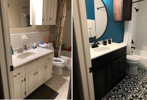 Before and after photos of Retouch bathroom remodel