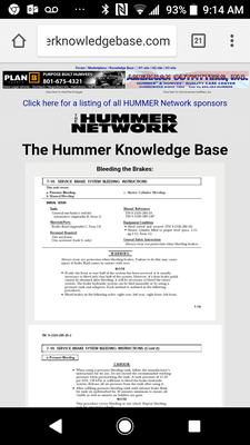 Brake bleeding procedure for a Hummer H2