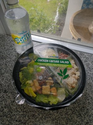 Chicken Caesar salad and lemon water :)