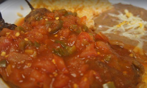 Chiles rellenos with salsa ranchera. Amazing!!!!