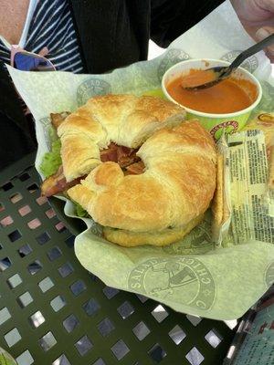 Chicken salad blt and tomato soup.