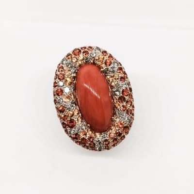 Natural Coral, Diamonds & Sunset Sapphires Cocktail Ring, Set in 14K Yellow Gold - Thane DeLeon