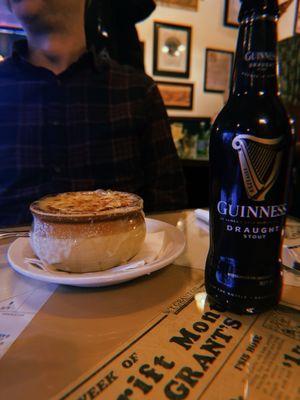 Guinness and a crock of French Onion soup. Classic, Irish