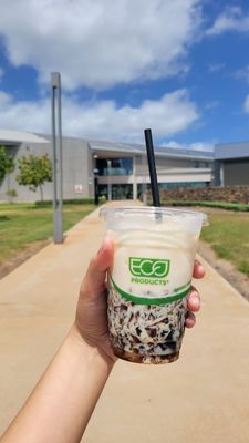 Holding an Iced Cloud Coffee Drink ($5.79) in front of the ACM (Creative Media) Building!