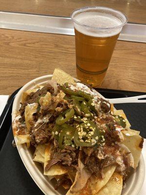 Barbacoa nachos and Lagunitas draft.