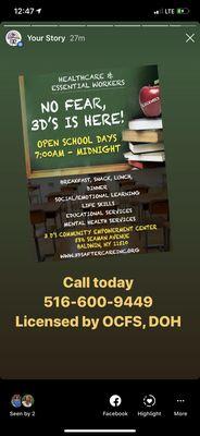 Full day Child Care available 7:00 am - Midnight