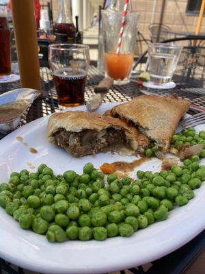 Cornish meat pasty and garden peas