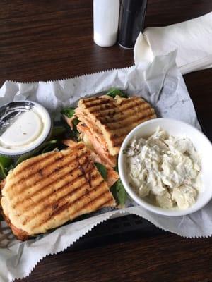 Grilled salmon sandwich with the finest potato salad known to mankind