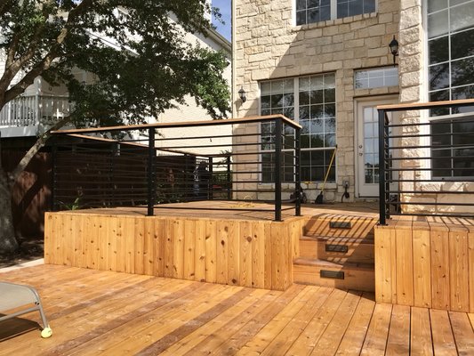 New cedar deck & horizontal handrails finished for a friend.