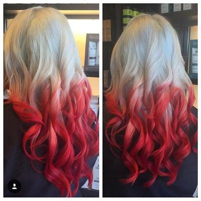 platinum blonde and Red ombre Done by Marea