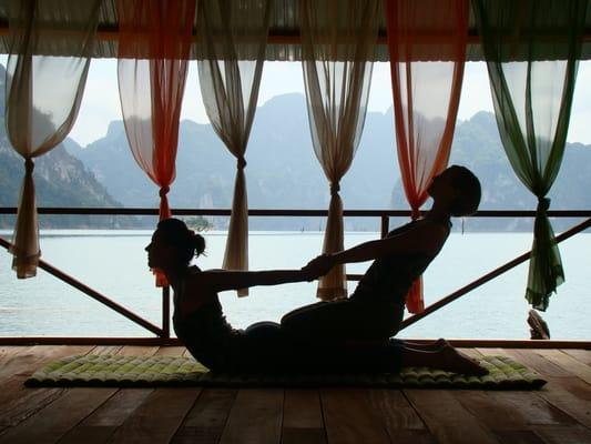 Sunny demonstrating Thai Yoga massage at a workshop in southern Thailand.