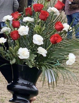 Beautiful roses and carnations spray. Thank you Flower Basket.