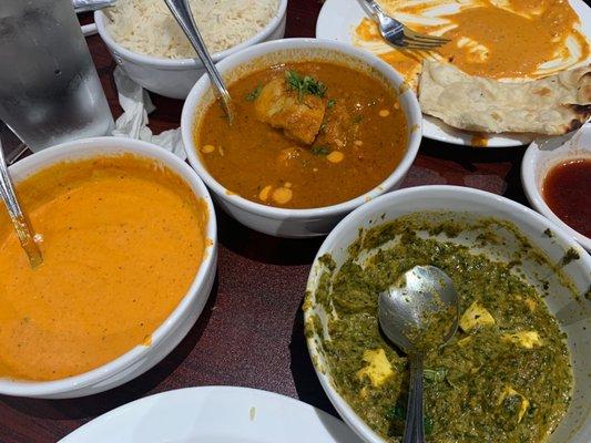 Indian dinner! Palak Paneer, Butter Chicken, Chicken Tilka Masala