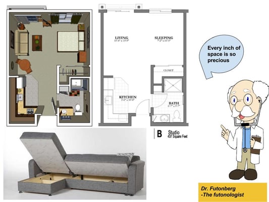 Sofa bed mini "L" sectional sleepers with storage