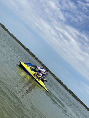 My son and I enjoying the Waverunner!