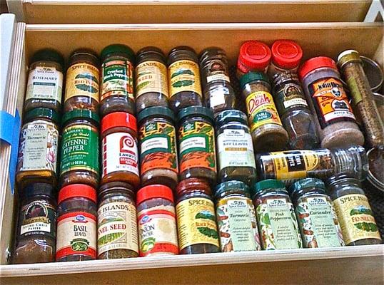 One spicy drawer - right next to the stove, handy!