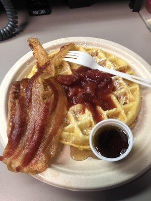 Waffle + links + bacon