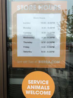 Store hours as of May 2021