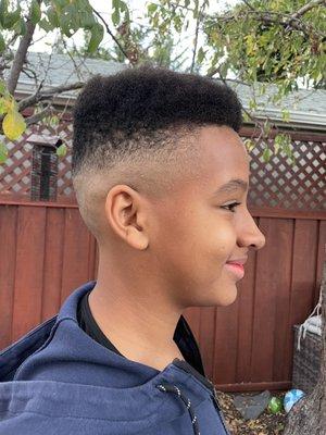 My other 12 y/old, high top fade. 3C curls, mixed kid