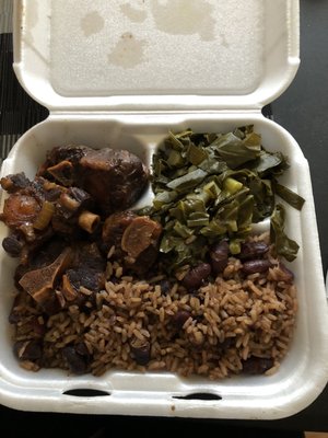 Small Oxtail with Collard Greens and Rice&peas