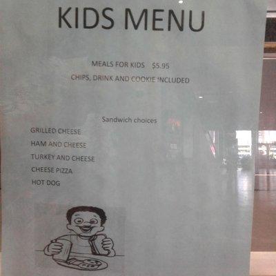 Kids meals complete with free drink, chips and fresh baked cookie.