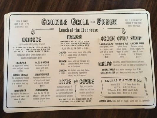 Other side of menu at golf course