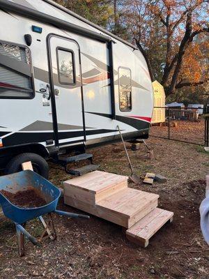 Custom built stairs for camping trailer