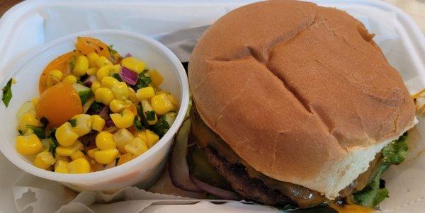 Corn Salad and Buffalo Burger